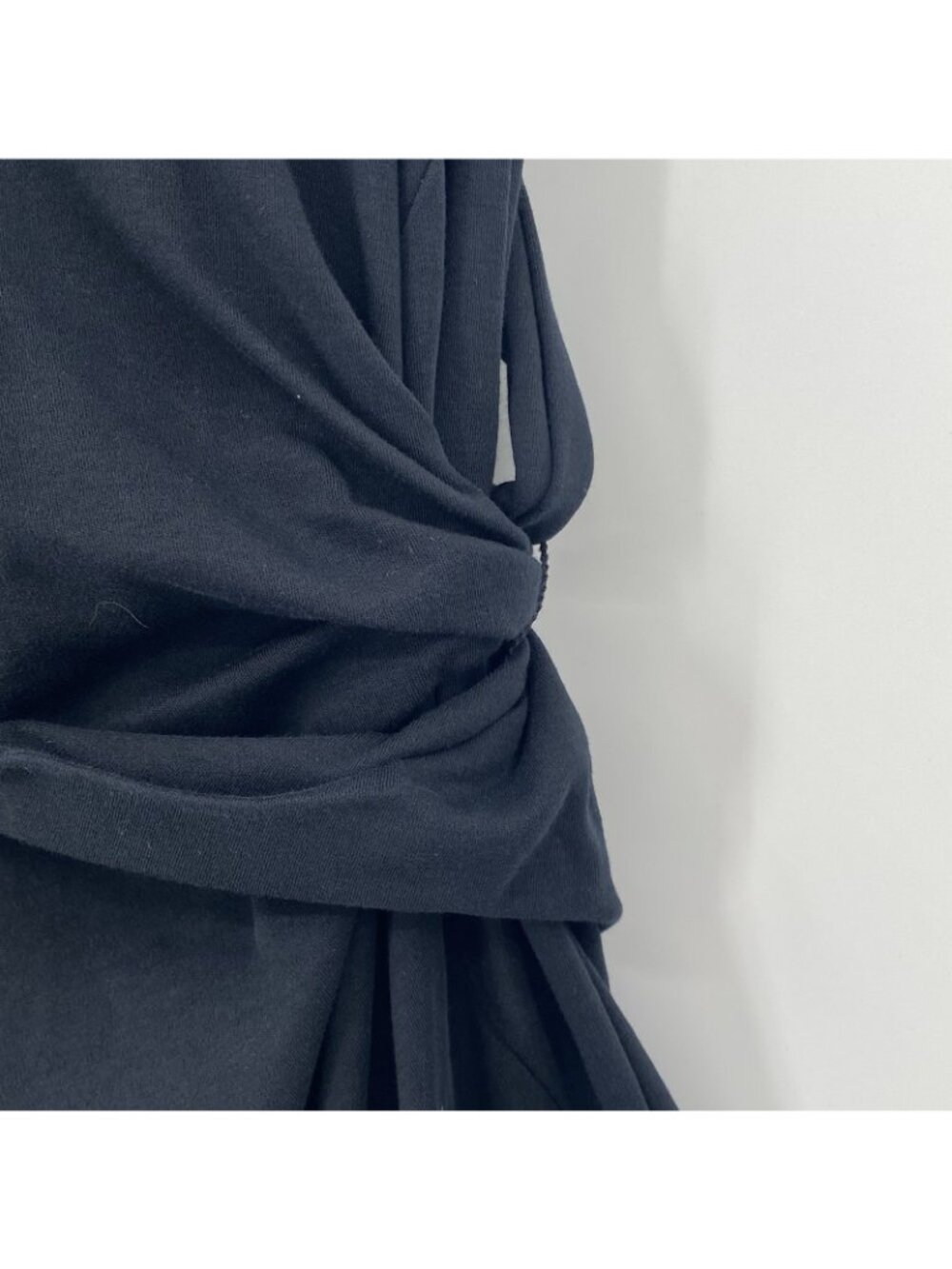 VINCE Size Small Black Side Tie Wrap Midi Sheath Dress Pima Cotton - Picture 9 of 14